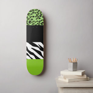 Leopard Print, Zebra Print, Animal Print, Green Persoonlijk Skateboard