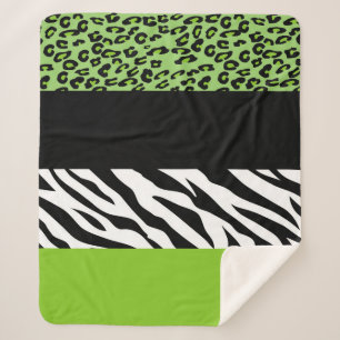 Leopard Print, Zebra Print, Animal Print, Green Sherpa Deken