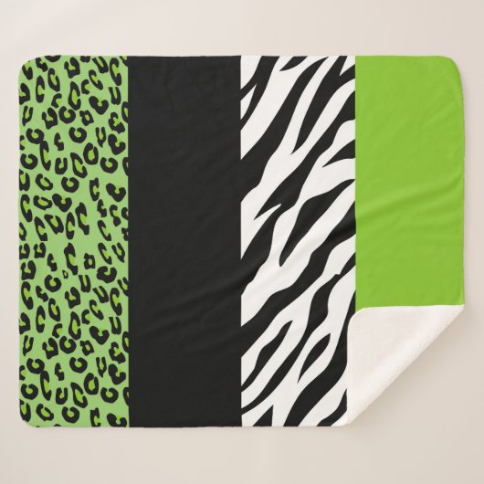 Leopard Print, Zebra Print, Animal Print, Green Sherpa Deken (Voorkant (horizontaal))