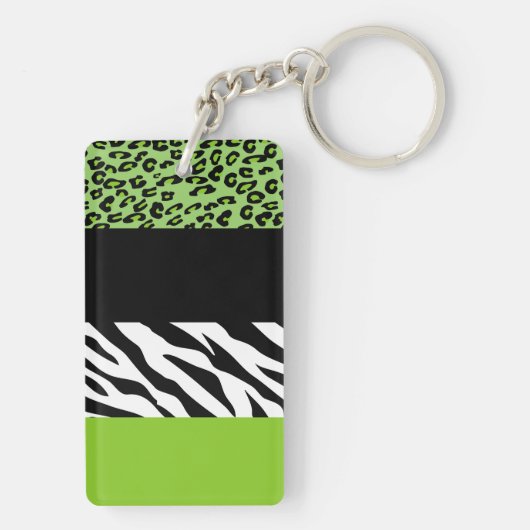 Leopard Print, Zebra Print, Animal Print, Green Sleutelhanger (achterkant)