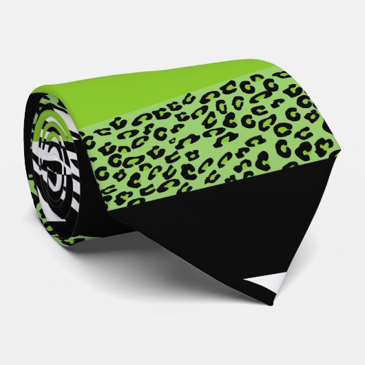 Leopard Print, Zebra Print, Animal Print, Green Stropdas (Opgerold)