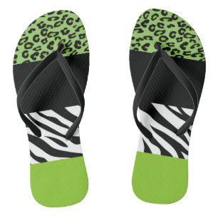 Leopard Print, Zebra Print, Animal Print, Green Teenslippers