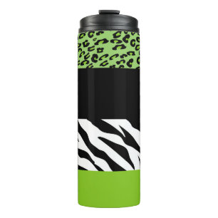 Leopard Print, Zebra Print, Animal Print, Green Thermosbeker