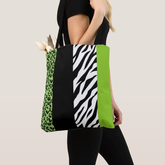 Leopard Print, Zebra Print, Animal Print, Green Tote Bag (Dichtbij)