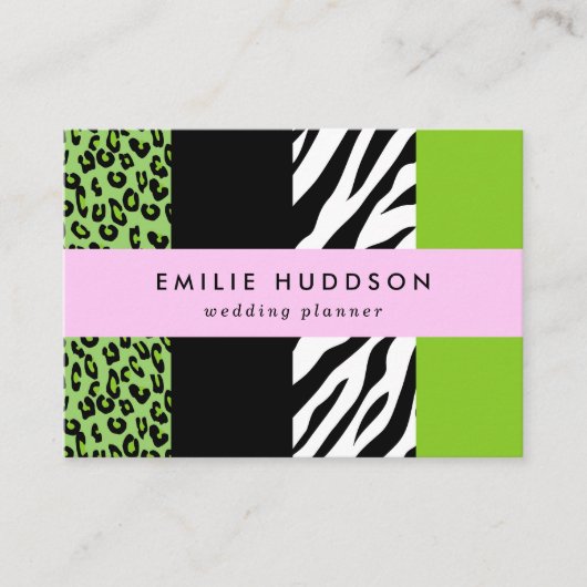 Leopard Print, Zebra Print, Animal Print, Green Visitekaartje (Voorkant)