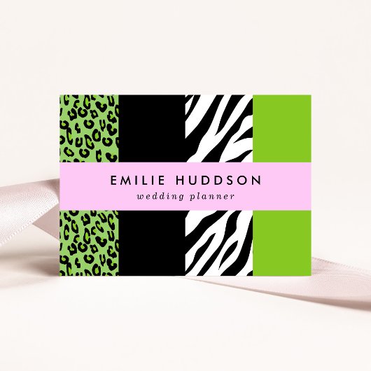 Leopard Print, Zebra Print, Animal Print, Green Visitekaartje