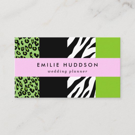 Leopard Print, Zebra Print, Animal Print, Green Visitekaartje (Voorkant)