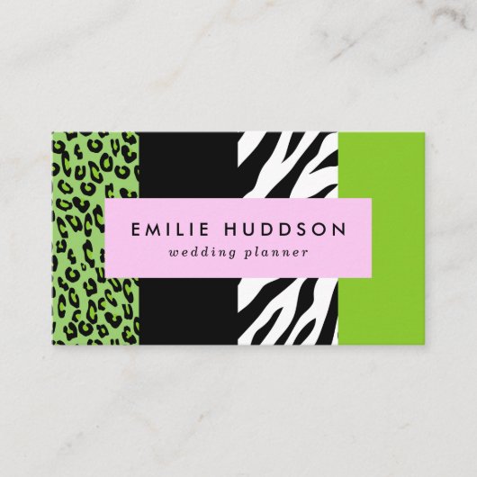 Leopard Print, Zebra Print, Animal Print, Green Visitekaartje (Voorkant)