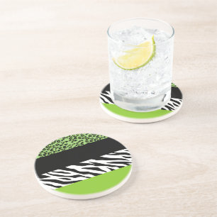 Leopard Print, Zebra Print, Animal Print, Green Zandsteen Onderzetter