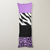 Leopard Print, Zebra Print, Animal Print, Paars Lichaamskussen (Achterkant (Verticaal))
