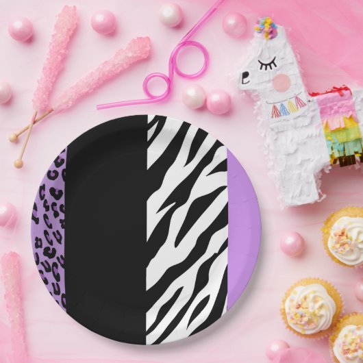 Leopard Print, Zebra Print, Animal Print, Paars Papieren Bordje (Feest)