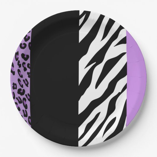 Leopard Print, Zebra Print, Animal Print, Paars Papieren Bordje (Voorkant)