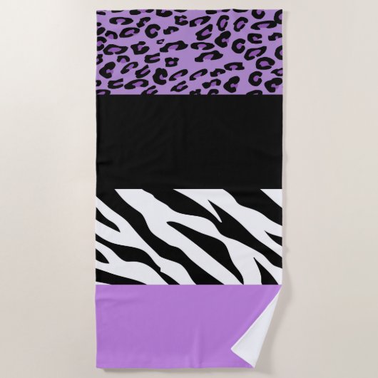Leopard Print, Zebra Print, Animal Print, Paars Strandlaken (Voorkant)