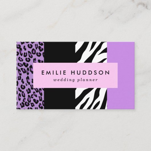 Leopard Print, Zebra Print, Animal Print, Paars Visitekaartje (Voorkant)
