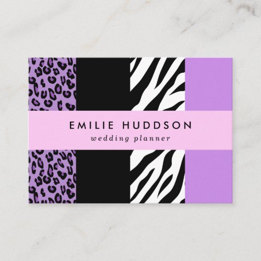 Leopard Print, Zebra Print, Animal Print, Paars Visitekaartje (Voorkant)