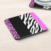 Leopard Print, Zebra Print, Animal Print, Roze Bier Onderzetter (Linkerzijde)