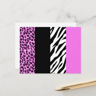 Leopard Print, Zebra Print, Animal Print, Roze Briefkaart