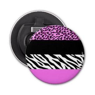 Leopard Print, Zebra Print, Animal Print, Roze Button Flesopener