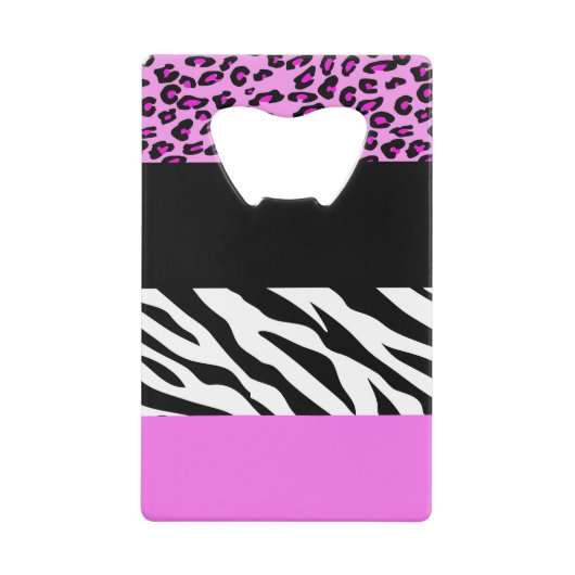 Leopard Print, Zebra Print, Animal Print, Roze Creditkaart Flessenopener (Voorkant)