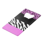 Leopard Print, Zebra Print, Animal Print, Roze Creditkaart Flessenopener (Voorkant Gekanteld)
