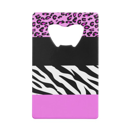 Leopard Print, Zebra Print, Animal Print, Roze Creditkaart Flessenopener (Achterkant)