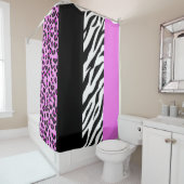 Leopard Print, Zebra Print, Animal Print, Roze Douchegordijn (In situ)