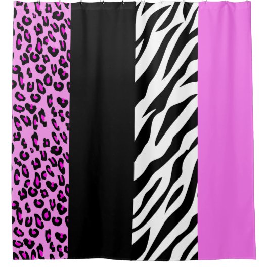 Leopard Print, Zebra Print, Animal Print, Roze Douchegordijn (Voorkant)