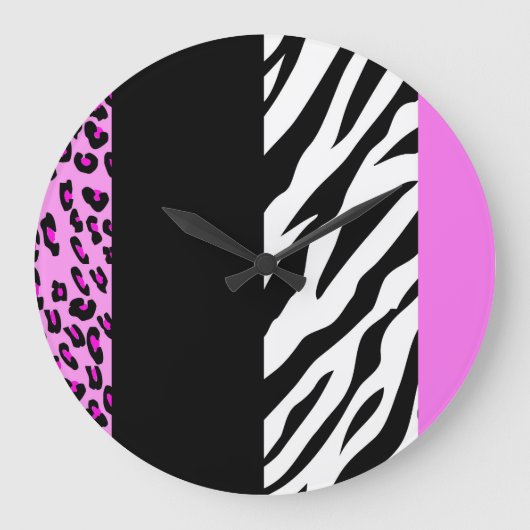 Leopard Print, Zebra Print, Animal Print, Roze Grote Klok (Voorkant)