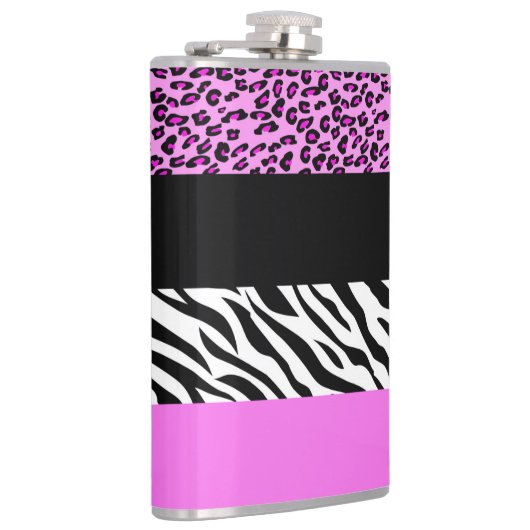 Leopard Print, Zebra Print, Animal Print, Roze Heupfles (Rechts)