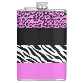 Leopard Print, Zebra Print, Animal Print, Roze Heupfles (Voorkant)