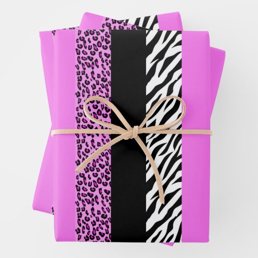 Leopard Print, Zebra Print, Animal Print, Roze Inpakpapier Vel (In situ)