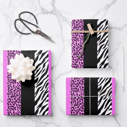 Leopard Print, Zebra Print, Animal Print, Roze Inpakpapier Vel (Voorkant)