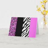 Leopard Print, Zebra Print, Animal Print, Roze Kaart (Gele Bloem)