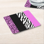 Leopard Print, Zebra Print, Animal Print, Roze Kartonnen Onderzetters (Schuin)
