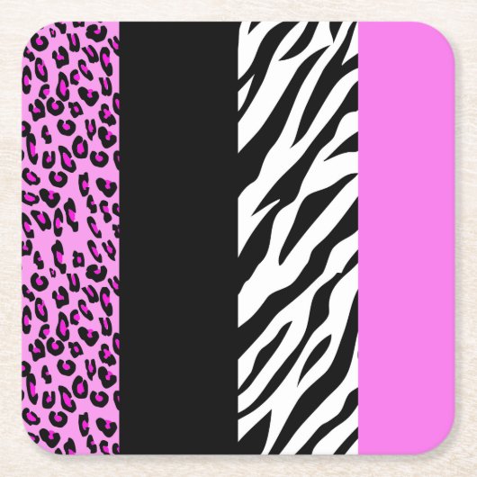 Leopard Print, Zebra Print, Animal Print, Roze Kartonnen Onderzetters (Voorkant)