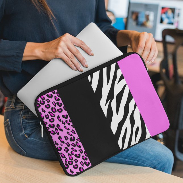 Leopard Print, Zebra Print, Animal Print, Roze Laptop Sleeve (Creator heeft geüpload)
