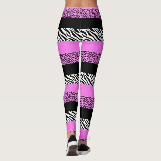 Leopard Print, Zebra Print, Animal Print, Roze Leggings (Achterkant)