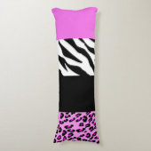 Leopard Print, Zebra Print, Animal Print, Roze Lichaamskussen (Voorkant Verticaal)