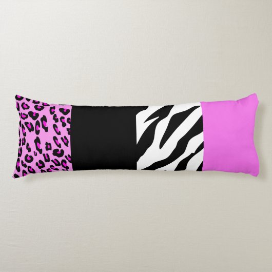 Leopard Print, Zebra Print, Animal Print, Roze Lichaamskussen (Voorkant)