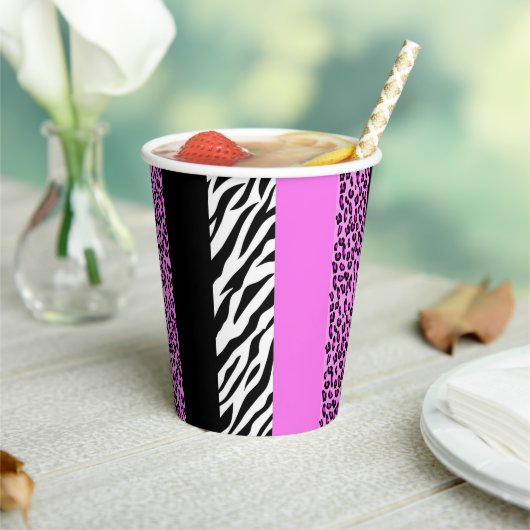 Leopard Print, Zebra Print, Animal Print, Roze Papieren Bekers (Insitu)