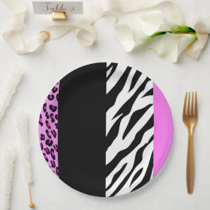 Leopard Print, Zebra Print, Animal Print, Roze Papieren Bordje