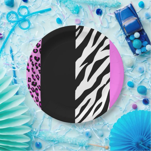 Leopard Print, Zebra Print, Animal Print, Roze Papieren Bordje (Feest)