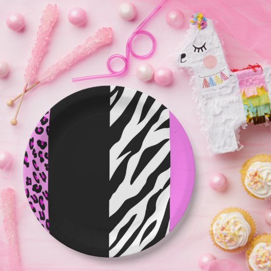 Leopard Print, Zebra Print, Animal Print, Roze Papieren Bordje (Feest)