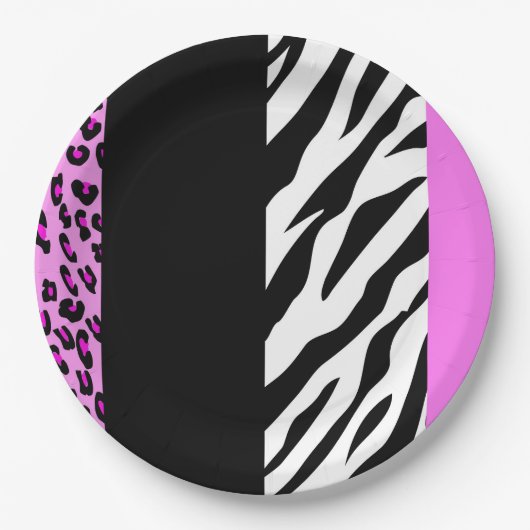 Leopard Print, Zebra Print, Animal Print, Roze Papieren Bordje (Voorkant)