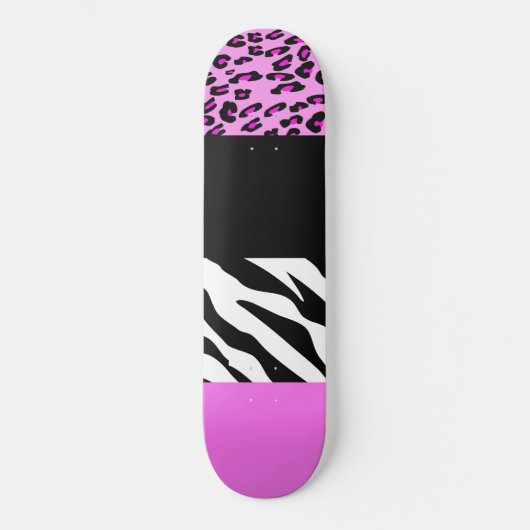 Leopard Print, Zebra Print, Animal Print, Roze Persoonlijk Skateboard (Voorkant)