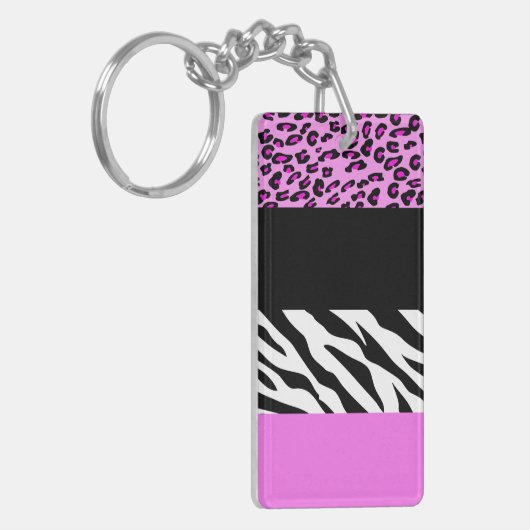 Leopard Print, Zebra Print, Animal Print, Roze Sleutelhanger (Voorkant Links)
