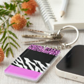 Leopard Print, Zebra Print, Animal Print, Roze Sleutelhanger (Voorkant Rechts)