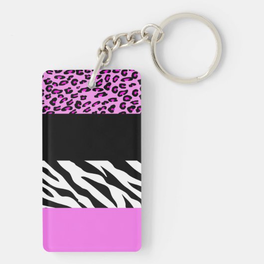 Leopard Print, Zebra Print, Animal Print, Roze Sleutelhanger (achterkant)