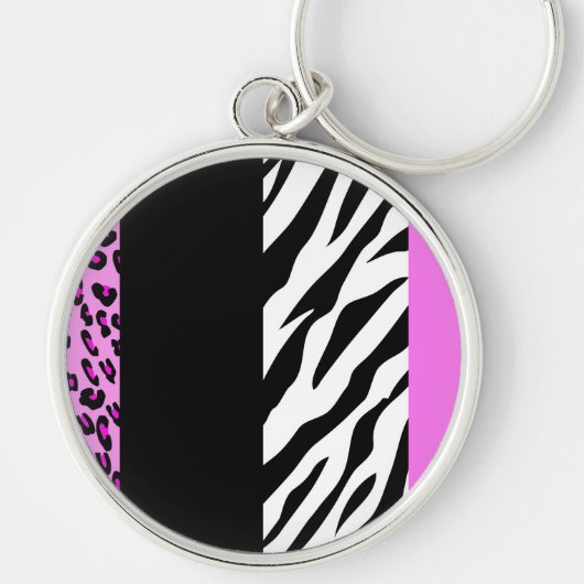 Leopard Print, Zebra Print, Animal Print, Roze Sleutelhanger (Voorkant)