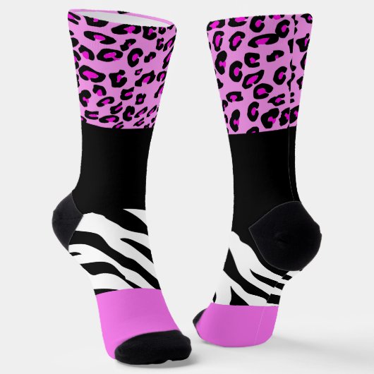 Leopard Print, Zebra Print, Animal Print, Roze Sokken (Gebogen)